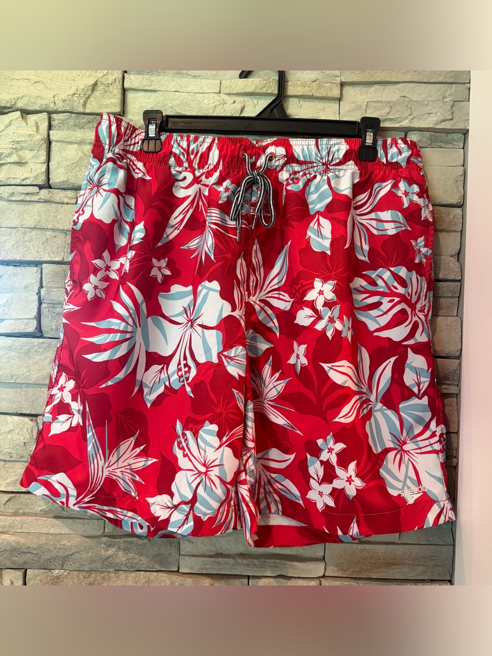 Speedo Men’s XL Red Mesh Lined Elastic Waist Tropical Floral Swim Trunk Shorts